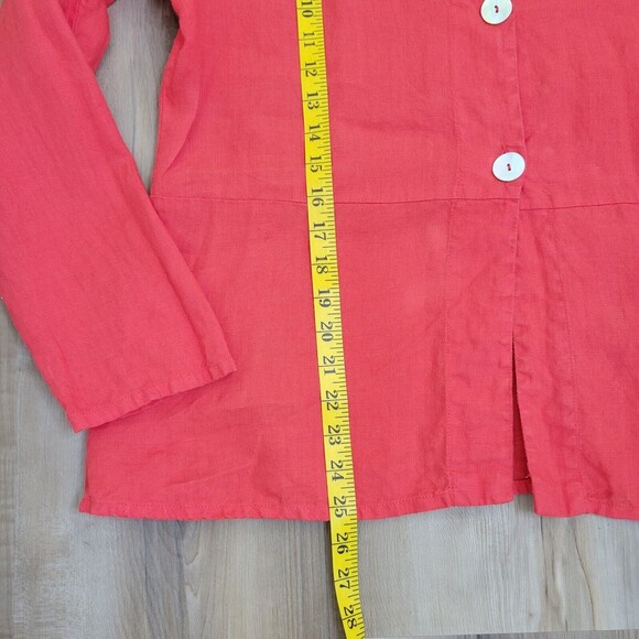 FLAX Women's Jacket Top in Coral 100% Linen Size Small with buttons - Picture 8 of 11